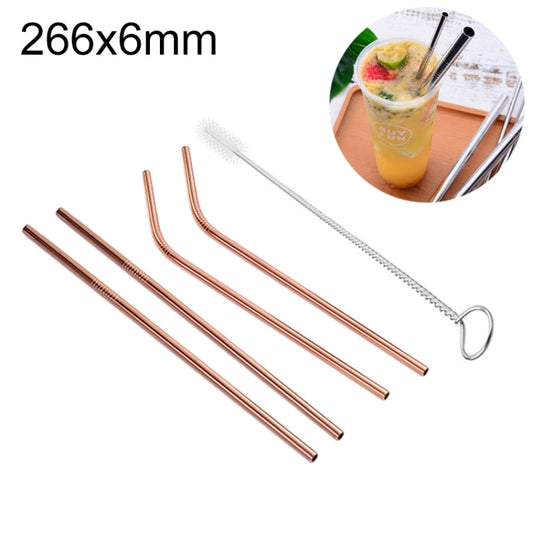 4pcs Reusable Stainless Steel Drinking Straw + Cleaner Brush Set Kit,  266*6mm, 266*6mm (Combination)