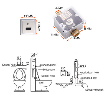 Recessed Wall in Type Flush Valve for Auto-induction Toilet, with Automatic and Manual Function DC, Automatic & Manual DC
