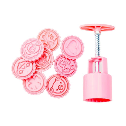 DIY Fondant Cake Mold Biscuit Cookie Cutters Baking Tools with 8 PCS Round Cartoon Patterns, 8 PCS Round Cartoon Patterns(Pink)