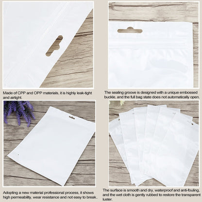 100 PCS 11cm x 18cm Hang Hole Clear Front White Pearl Jewelry Zip Lock Packaging Bag, Custom Printing and Size are welcome, 11*18cm