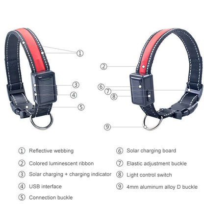 Medium and Large Dog Pet Solar + USB Charging LED Light Collar, Neck Circumference Size: S, 35-40cm, Size: S