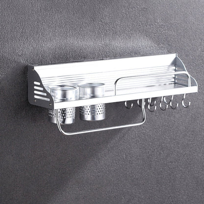 50cm 2 Cups 8 Hooks Multi-function Kitchen Punching-free Wall-mounted Plastic Edge Condiment Holder Storage Rack, 50cm Punching-free Plastic Edge