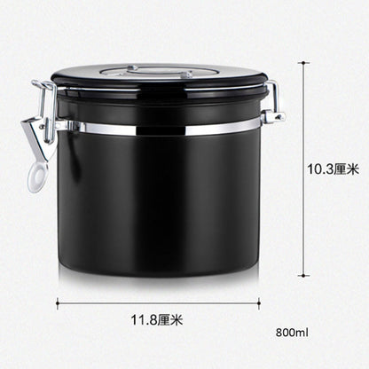 800ml Stainless Steel Sealed Food Coffee Grounds Bean Storage Container with Built-in CO2 Gas Vent Valve & Calendar