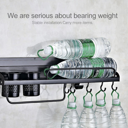 A Version 70cm 2 Cups  10 Hooks Kitchen Multi-function Wall-mounted Condiment Storage Rack, A Version 70cm 2 Cups