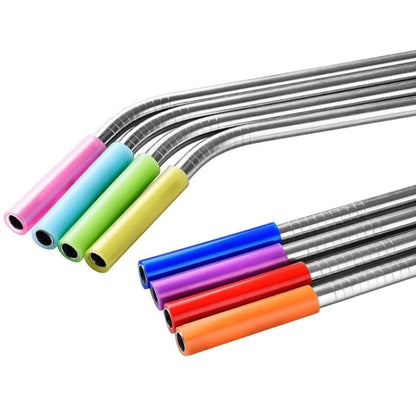 8 PCS Reusable Silicone Tips Stainless Steel Drinking Straws + 2 PCS Cleaner Brushes Set Kit with Cashmere Bag,  266*6mm, 266*6mm