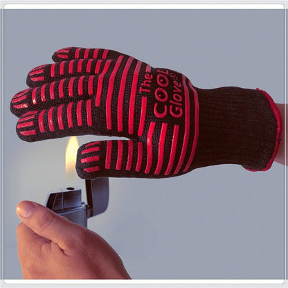 2 Layer Fire Protection Portable Silicone Anti-skidding High Temperature Resistance Cooking Baking Barbecue Gloves, Size: 28-33 cm