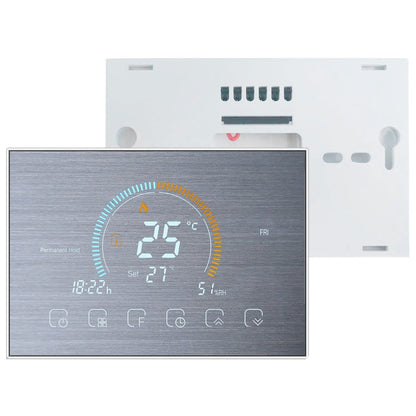 BHT-8000-GALW-SS Brushed Stainless Steel Mirror Control Water Heating Energy-saving and Environmentally-friendly Smart Home Negative Display LCD Screen Round Room Thermostat with WiFi, with WiFi