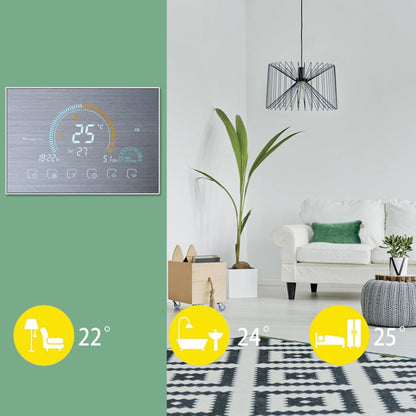 BHT-8000-GALW-SS Brushed Stainless Steel Mirror Control Water Heating Energy-saving and Environmentally-friendly Smart Home Negative Display LCD Screen Round Room Thermostat with WiFi, with WiFi