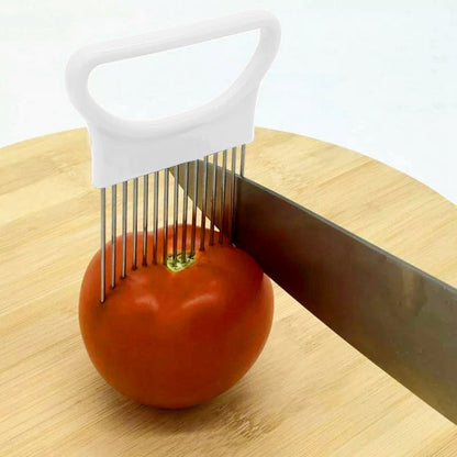 Stainless Steel Vegetable Onion Cutter Holder Meat Needle Kitchen Tools, Green, Blue, White