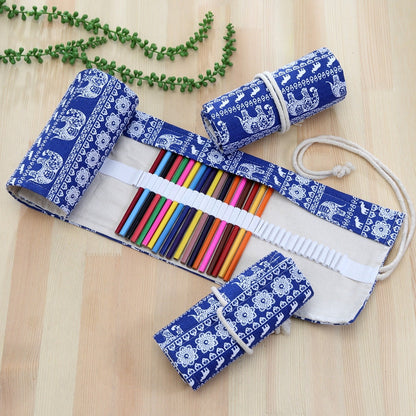 72 Slots Cosmic Galaxy Print Pen Bag Canvas Pencil Wrap Curtain Roll Up Pencil Case Stationery Pouch, 72 Slots
