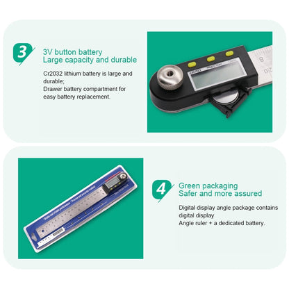 Digital Display Angle Finder Meter Protractor Goniometer Ruler, Measure Range: 500mm, 500mm Ruler