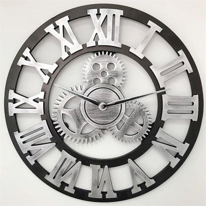 Retro Wooden Round Single-sided Gear Clock Rome Number Wall Clock, Diameter: 70cm, Rome Number 70cm, Rome Number  70cm