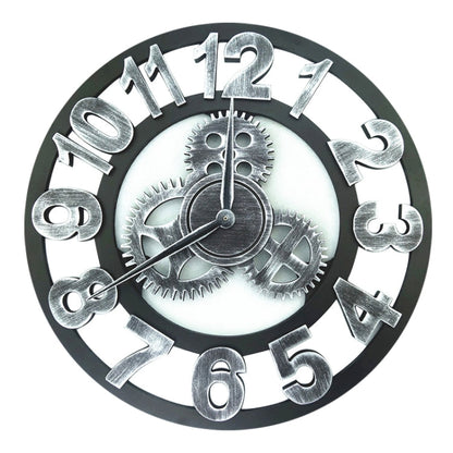 Retro Wooden Round Single-sided Gear Clock Number Wall Clock, Diameter: 58cm, Number 58, Number 58cm