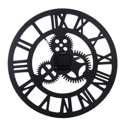 Retro Wooden Round Single-sided Gear Clock Rome Number Wall Clock, Diameter: 80cm, Rome Number 80cm, Rome Number 80cm (Gold)