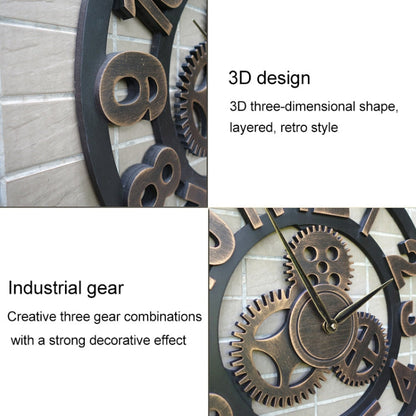 Retro Wooden Round Single-sided Gear Clock Rome Number Wall Clock, Diameter: 80cm, Rome Number 80cm, Rome Number 80cm (Gold)