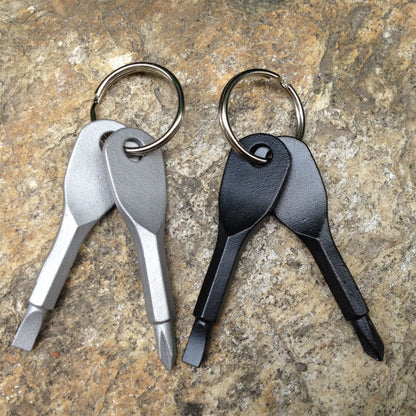 Outdoor Portable 2 in 1 Slotted + Cross Screwdriver Set Tool with Keyring, 2 in 1 (Silver)