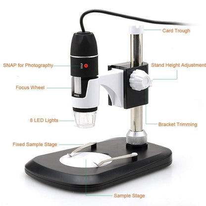 DMS-MDS800 40X-1600X Magnifier 2.0MP Image Sensor USB Digital Microscope with 8 LEDs & Professional Stand, 40X-1600X