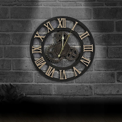 Originality American Industrial Style Wood Vintage Old Gear Wall Clock, Diameter: 50cm, Rome Number 50cm, Rome Number  50cm