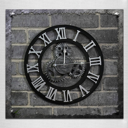 Originality American Industrial Style Wood Vintage Old Gear Wall Clock, Diameter: 50cm, Rome Number 50cm, Rome Number  50cm