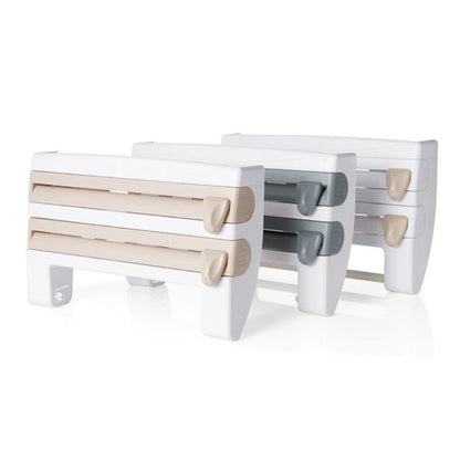 Kitchen Wall Mounted Cling Film Holder Wrap Storage Rack Hanger Rack Cutting Device, Size: 39 x 10 x 24cm, Grey
