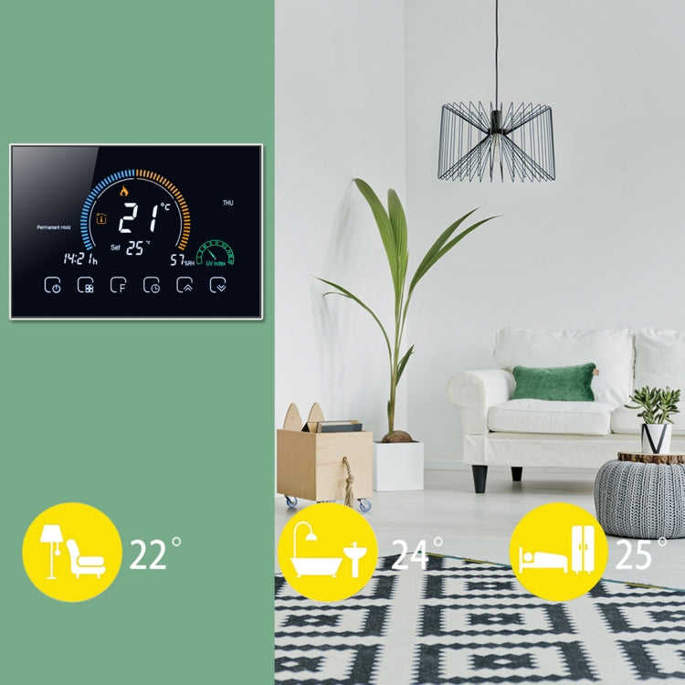 BHT-8000-GCLW Controlling Water/Gas Boiler Heating Energy-saving and Environmentally-friendly Smart Home Negative Display LCD Screen Round Room Thermostat with WiFi, with WiFi Black, with WiFi White