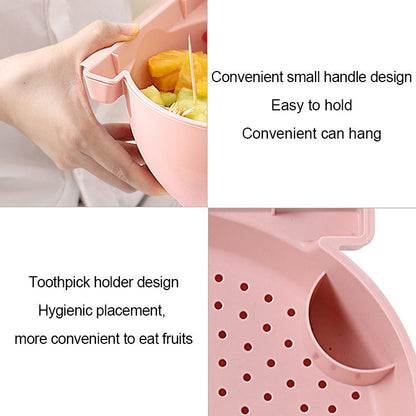 Kitchen Double Layer Fruit Bowl Washing Basket Lazy Bracket Snack Nuts Bowl