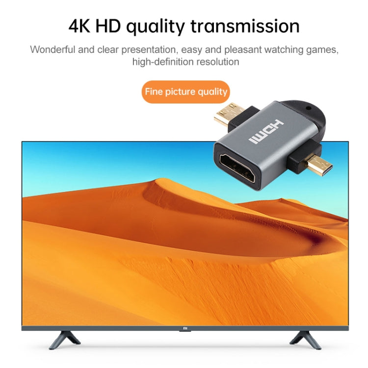 2 in 1 Mini HDMI Male + Micro HDMI Male to HDMI Female Gold-plated Head Adapter, Mini HDMI Male+Micro HDMI Male to HDMI Female