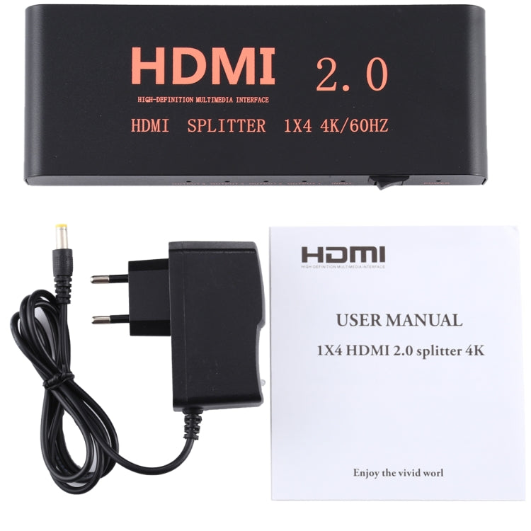 CY-042 1X4 HDMI 2.0 4K/60Hz Splitter, EU Plug, 1X4