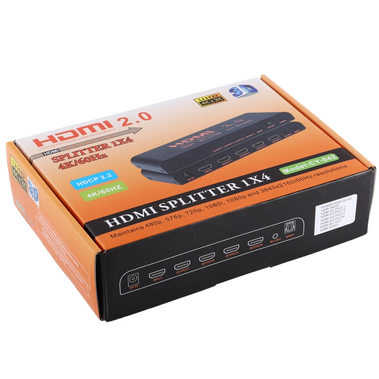 CY-042 1X4 HDMI 2.0 4K/60Hz Splitter, EU Plug, 1X4