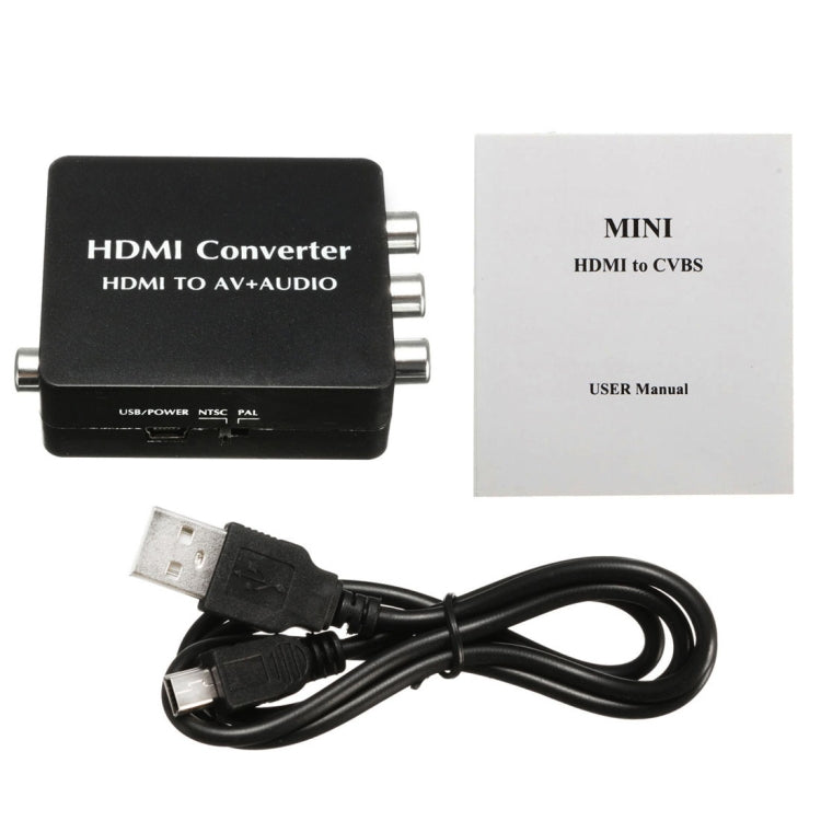 HDMI to AV Audio Converter Support SPDIF Coaxial Audio NTSC PAL Composite Video HDMI to 3RCA Adapter for TV /PC /PS3 / Blue-ray DVD, AV + Aduio