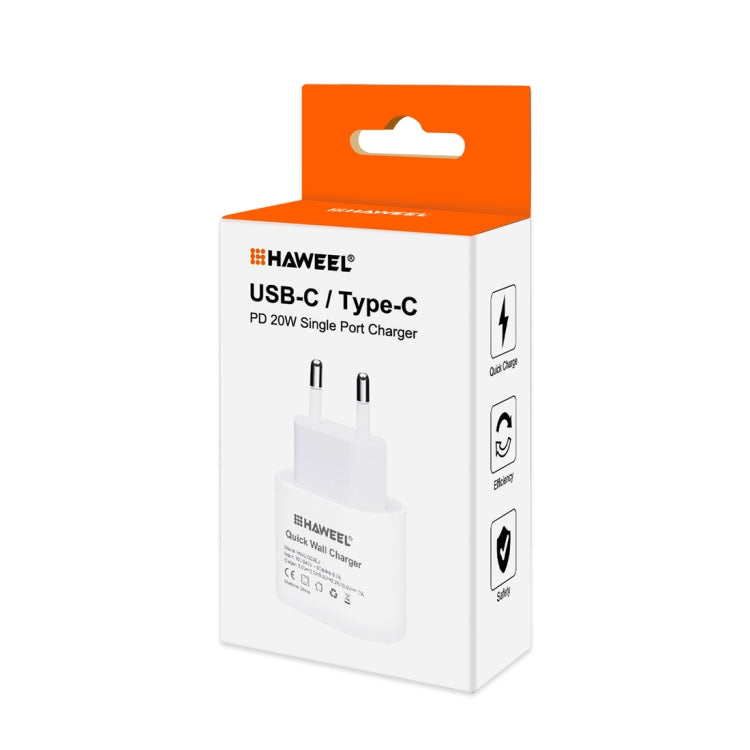 HAWEEL PD 20W Single USB-C / Type-C Interface QC Travel Charger, Support Full QC Protocol, EU Plug, QC Charger EU Plug