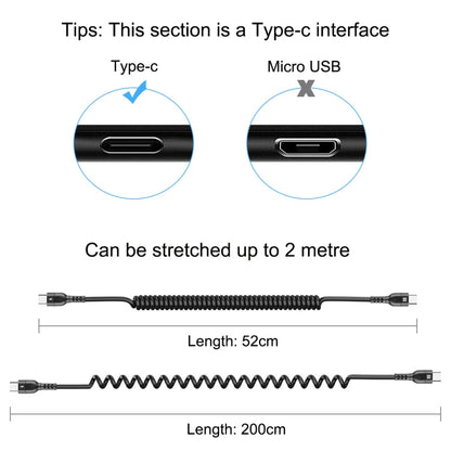 HAWEEL 2m 5A USB-C / Type-C to USB-C / Type-C Retractable Coiled PD Fast Charging Cable, 2m 5A Type-C
