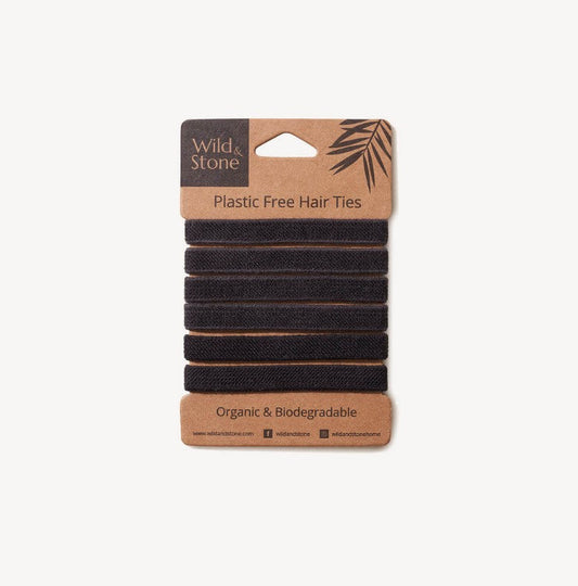 6 Pack Plastic Free Hair Ties – Black