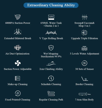 Robot Vacuum Cleaner G20S, 6000Pa Suction,Remote Upgrade, 2 in1 Wet Dry Mop, Wifi App, Smart Vaccum Auto Floor Washing for Home,