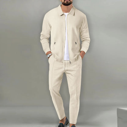 2024 Korea new men's fall two-piece jogging lapel jacket top + loose pants cotton casual sportswear big size workwear suit
