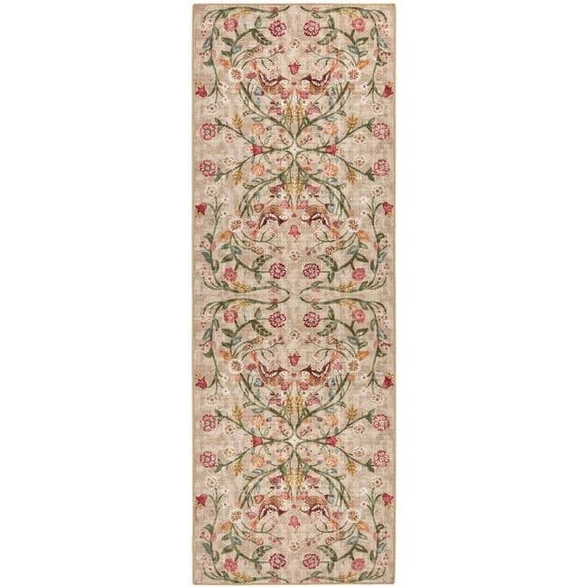 Eco-Washable Beige Rug Floral Design