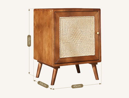 Himba Rattan Bedside Table, Solid Wood