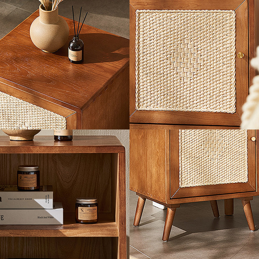 Himba Rattan Bedside Table, Solid Wood