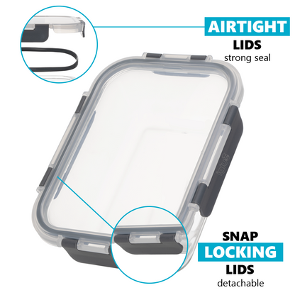 Glass Food Storage Containers with Airtight Lids - 1050ml - 3 PACK