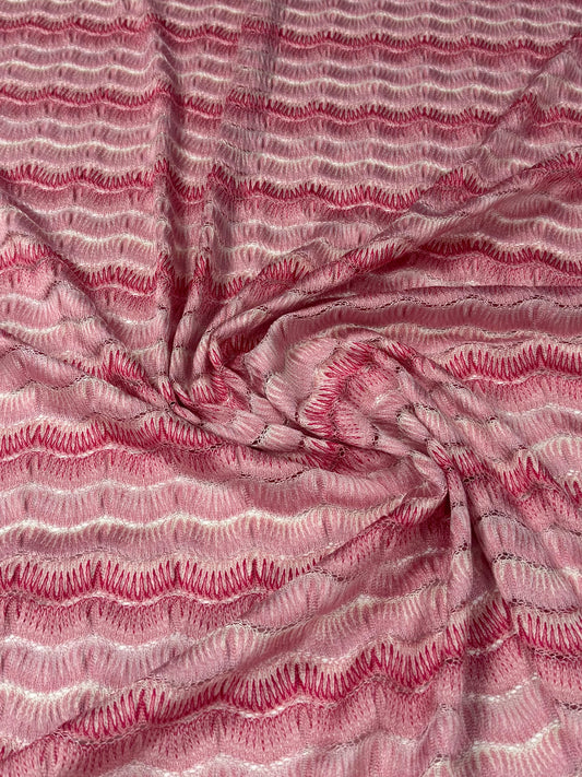 Pink Wave Pattern Mesh Knit Fabric by the Metre