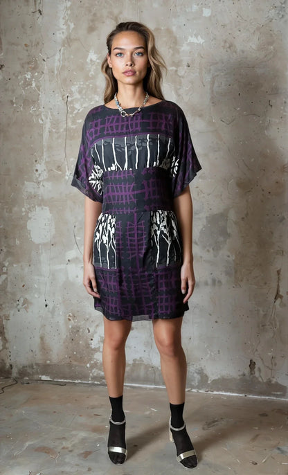 Original 1990's Vintage Purple / Black Dress UK 12 - 14