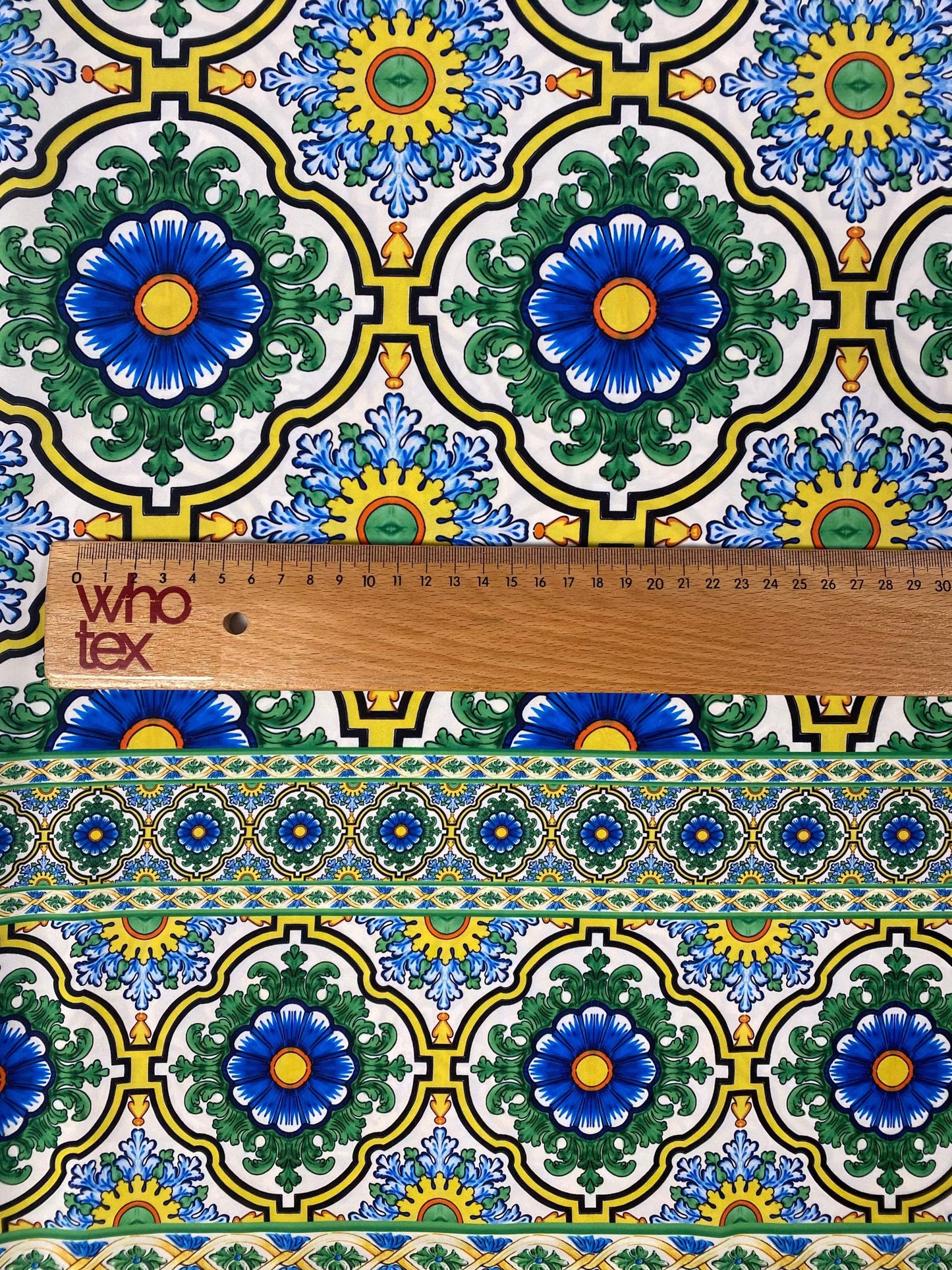 Sicilian Pattern Green Fabric by Metre