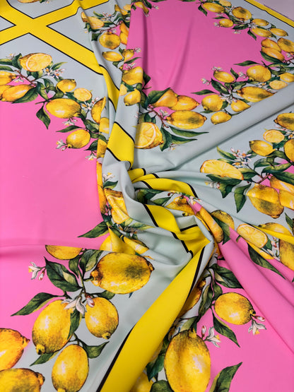 Pink Lemon Print Crepe Fabric by the Metre – Mediterranean Summer