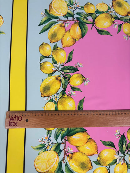 Pink Lemon Print Crepe Fabric by the Metre – Mediterranean Summer