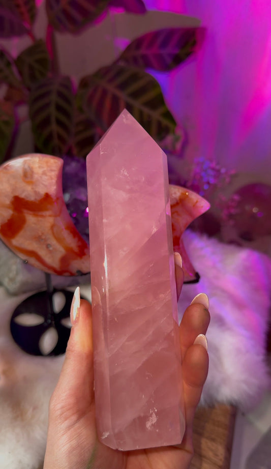 Large rose quartz tower