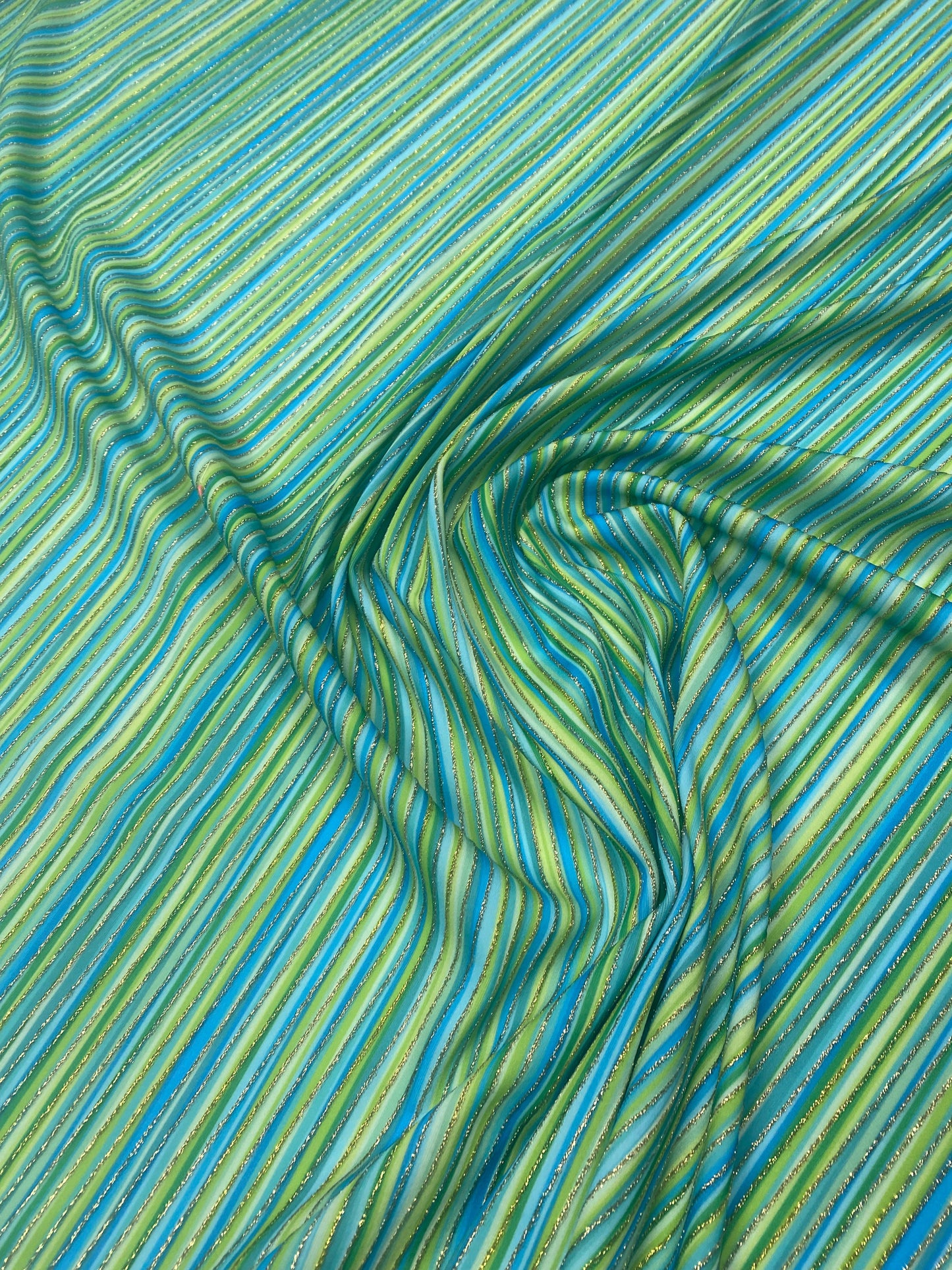 Blue Green Striped Shimmer Ottoman Fabric by the Metre