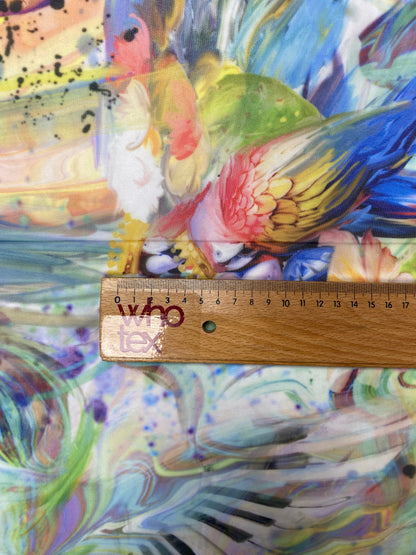 Colorful Bird and Piano Print Fabric by the Metre