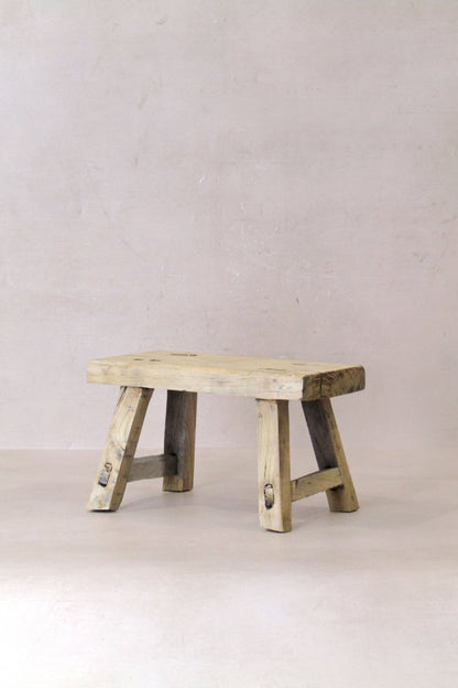 Vintage Rustic Elm Wood Stool - Small - No 28