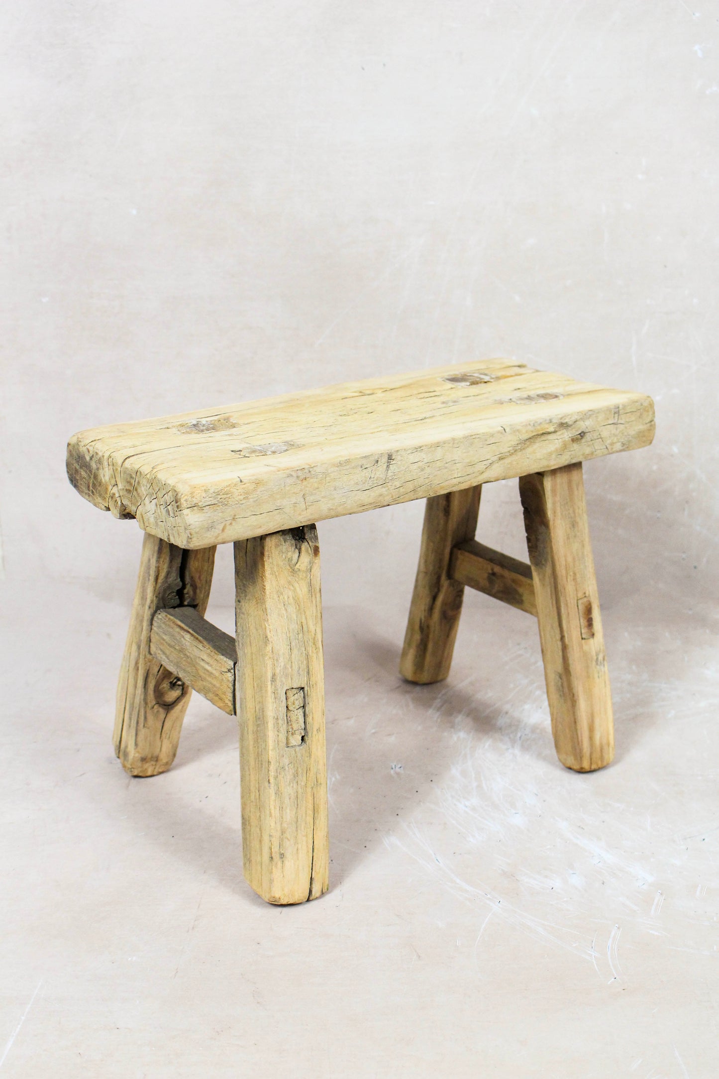 Vintage Rustic Elm Wood Stool Small - No 62