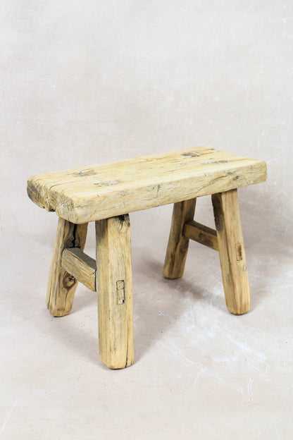 Vintage Rustic Elm Wood Stool Small - No 62